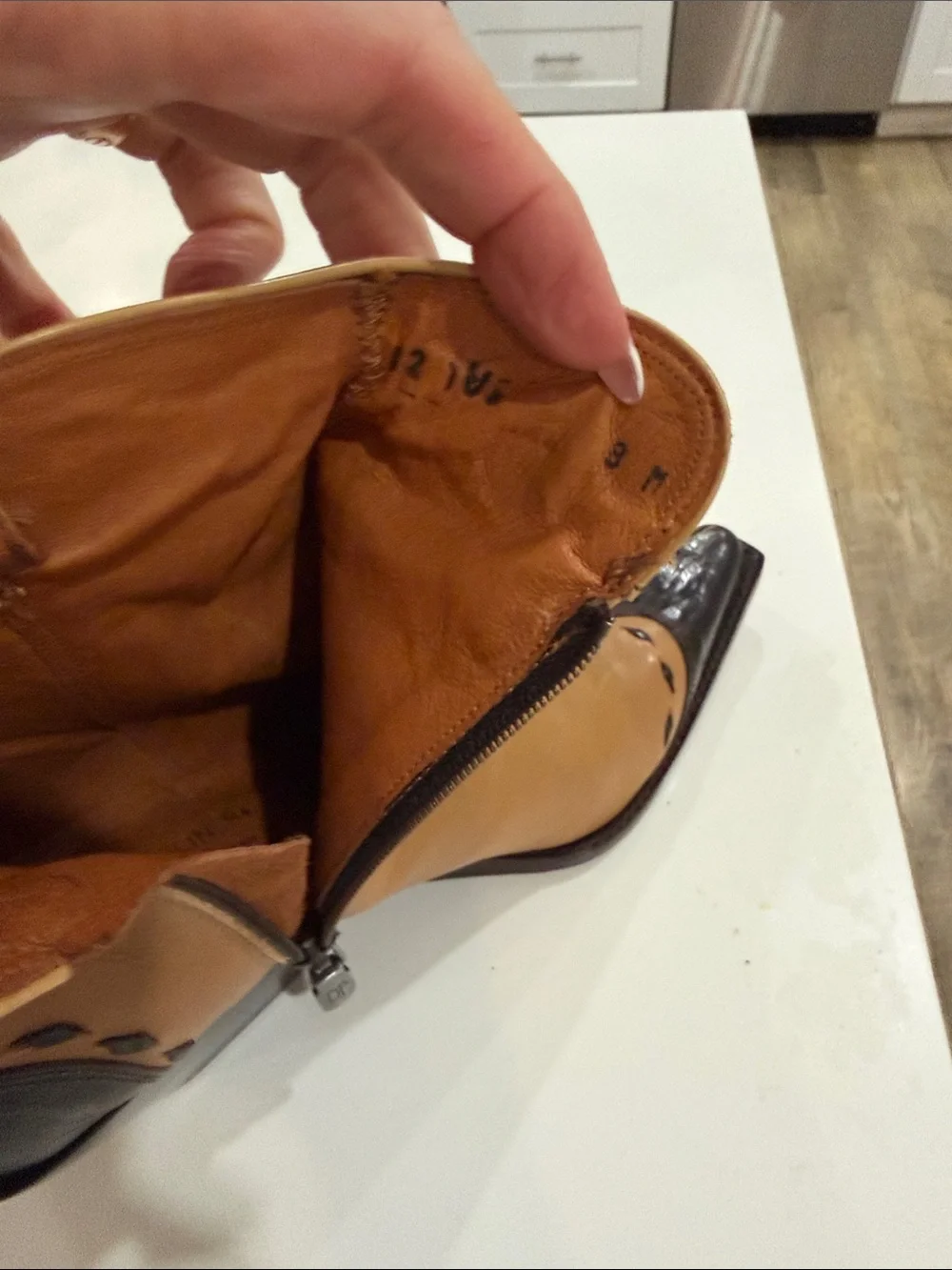 Donald J. Pliner Two-Tone Tan and Black Pointed Ankle Booties
